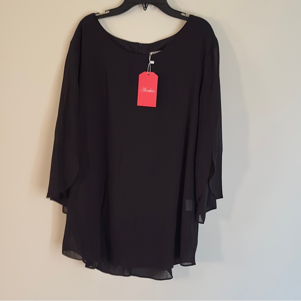Aceshin Black Sheer Chiffon Blouse Women’s Size XL Flowy Top